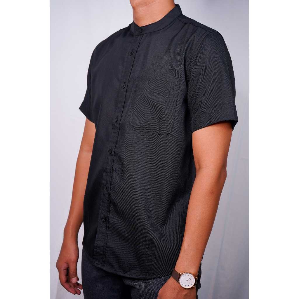 ANYDAY Baju Koko Pria Dewasa Lengan Pendek Hitam Polos | Pakaian Muslim Pria | Kemeja Koko