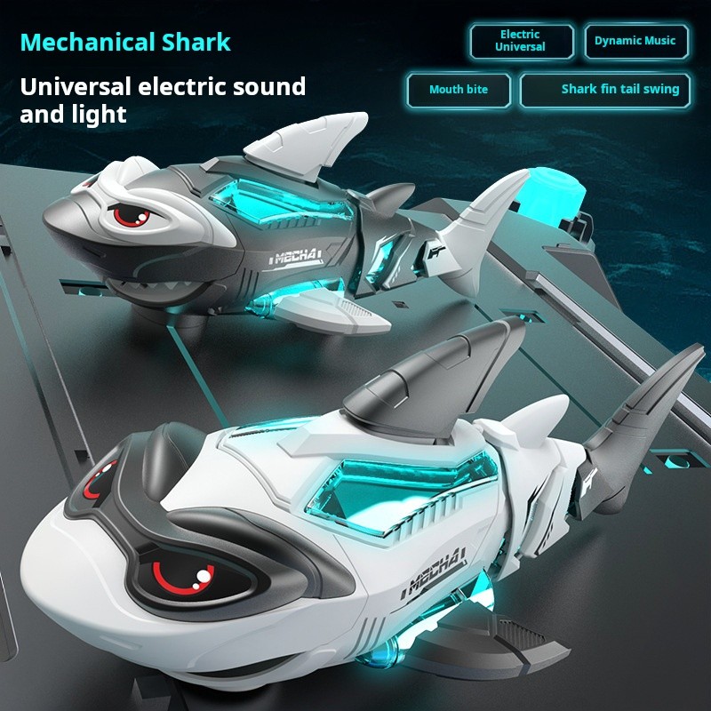 New Electric Toy Car Universal Walk Mechanical Shark Light Up Music Atomizing Boys Toy Holiday Gift