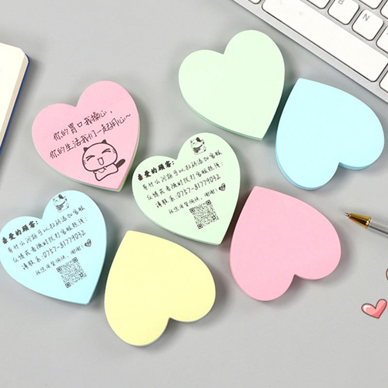 

100 Sheets Heart Sticky Notes Notepad Self Sticky Note Pads Notebook Planner Sticker for Office School Stationery Accessories