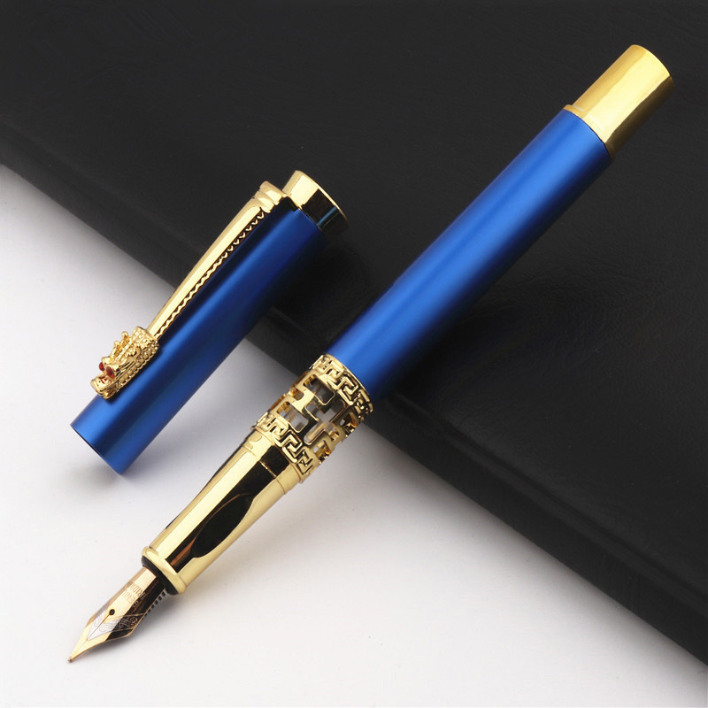 

New Luxury Quality 7065 Blue Hollow Business Office Fountain Pen Student School Stationery Supplies Ink Pens