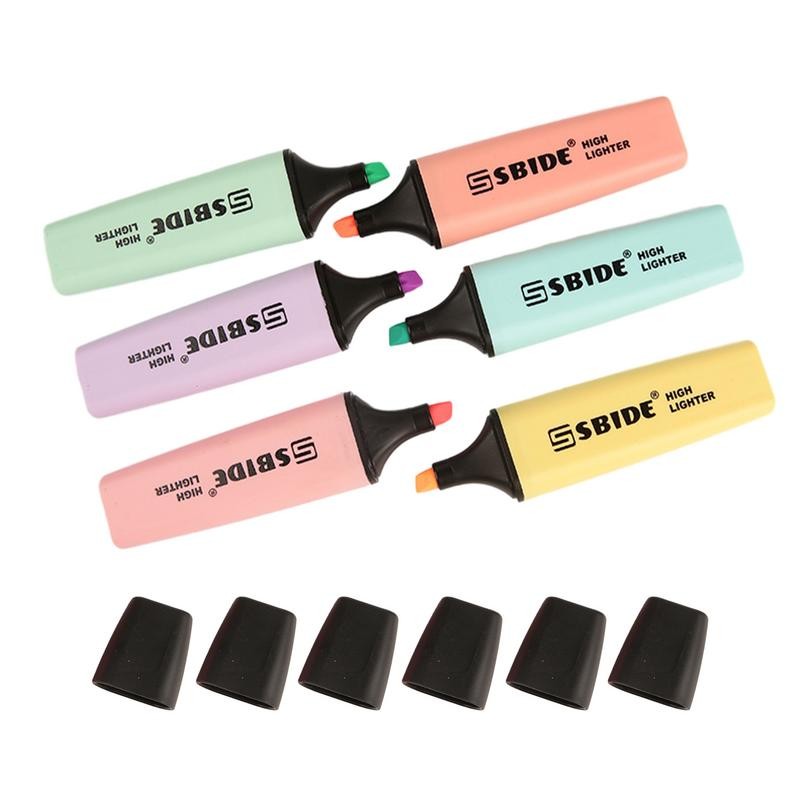 

6 Pcs/set Pastel Flat Single Head Macaron Color Oblique Drawing Highlighters Fluorescent Pen Markers For School Gift Stationery