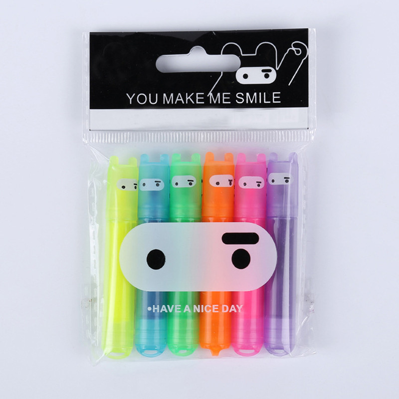 

Children 6PCS/Set Mini Fluorescent Highlighter Pen Kawaii Chalk Marker Pens Stationery Material Escolar Papelaria School Supply