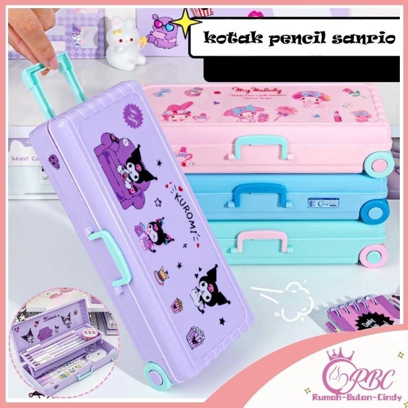 

【Penjual Lokal】Kuromi Kotak Alat Tulis Berbentuk Kotak Troli Lucu dengan Stiker Sanrio Lapisan Ganda Kotak Pensil Plastik Kapasitas Besar Hadiah Alat Tulis