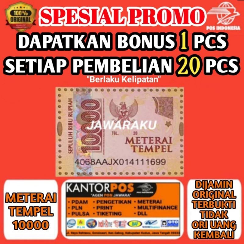

( 5 pcs/keping ) Meterai 10000 Materai 10000 TERMURAH.!!