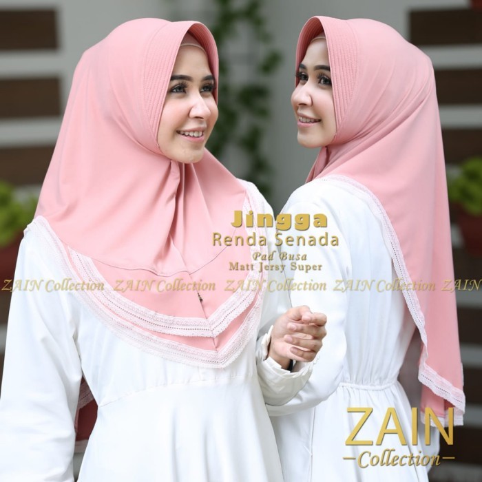 Jilbab Instan Variasi Renda Bergo Jingga Pet Busa Ori Zain Collection