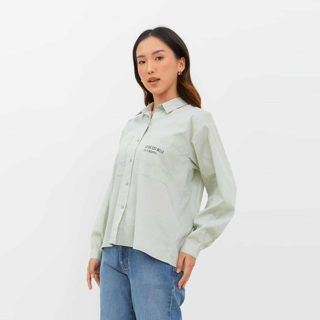 Geela Official - Jocelyn Sage Green Oversize Shirt (G.11639) - Kemeja Oversize Wanita
