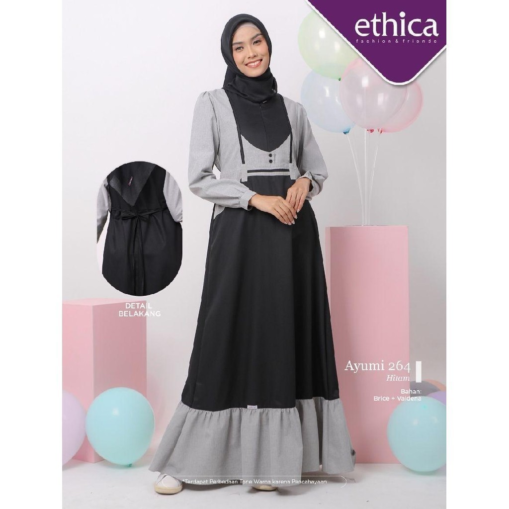 Ethica Ayumi 264 Gamis Remaja Brice Interlis Dusty Pink Hitam Mint Green Variasi Rempel Bawah Cute