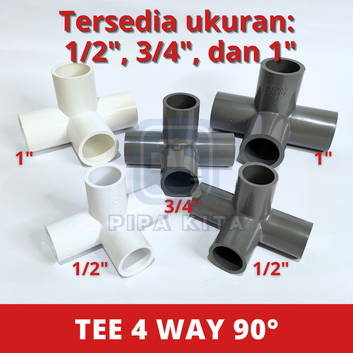 Tee 4 Way 90 / Tee Cabang 4 AW SCG NAKAMA AQUALON 1/2 3/4 1 inch Sambungan Fitting Pipa Paralon PVC