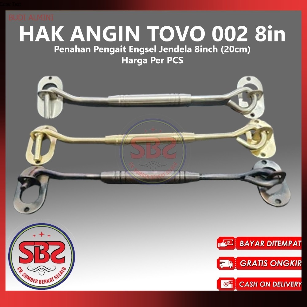 Hak Angin TOVO 8in / 20cm - Penahan Pengait engsel jendela 8 inch chrom Merk TOVO
