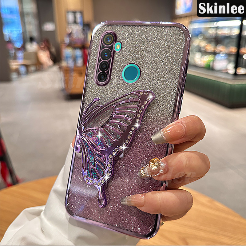 Untuk Realme 6i 5 5i 5s 5 Pro XT case Dengan kupu-kupu pasir hisap Bracket Shiny Glitter Luxury Styl