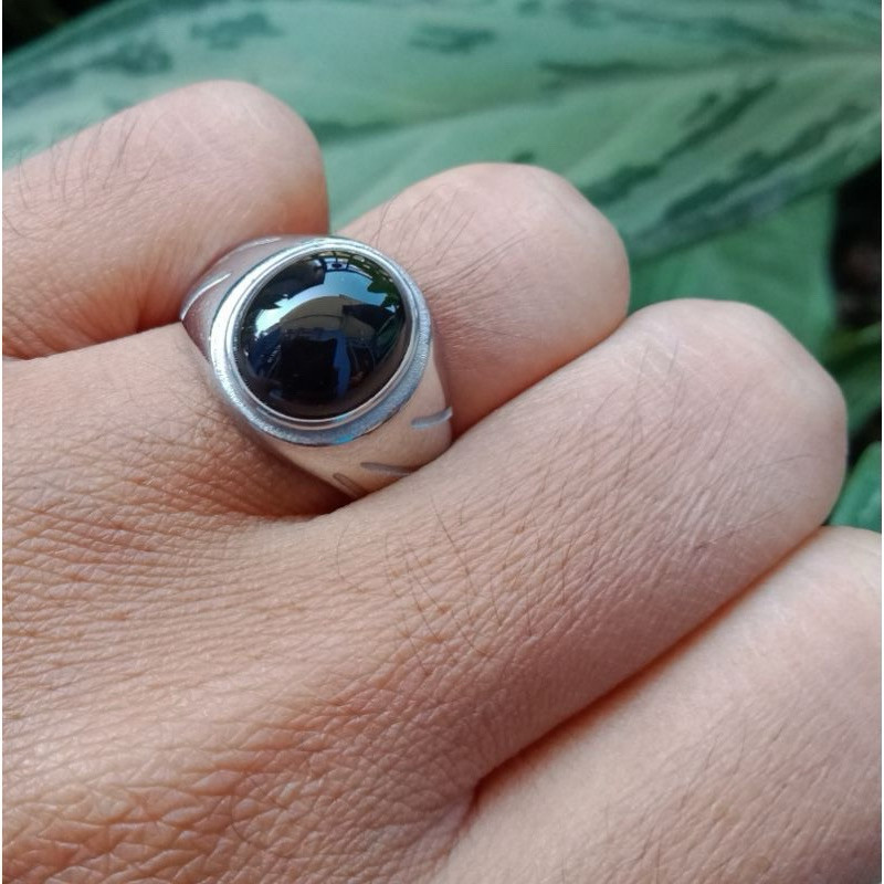 Cincin Batu Akik Natural Kecubung Wulung Original Kantoran Ring Titanium