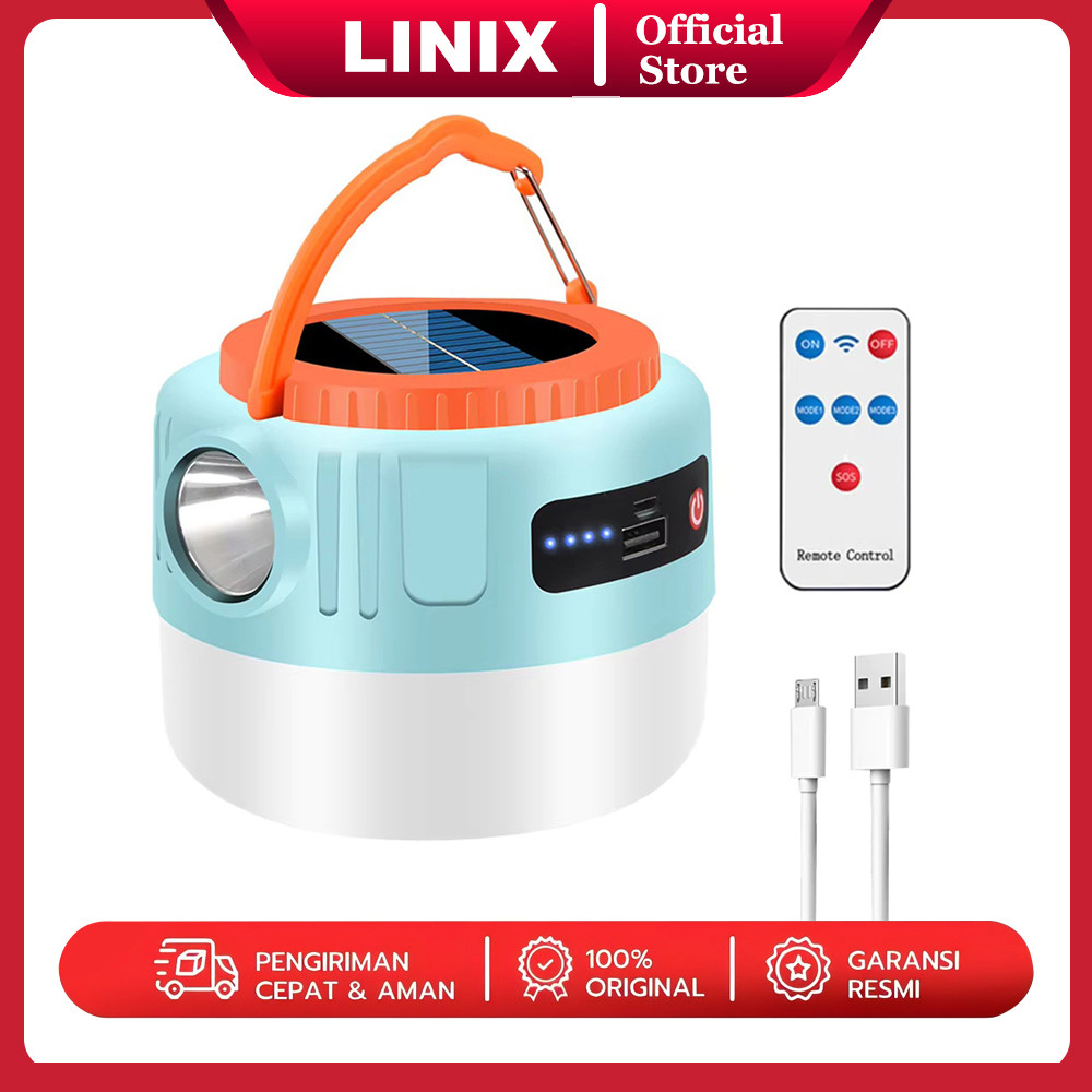 Linix Lampu Emergency Solar / Tahan Lama LED / Gantung Portable Tenaga Surya Bohlam / Cas USB Batera