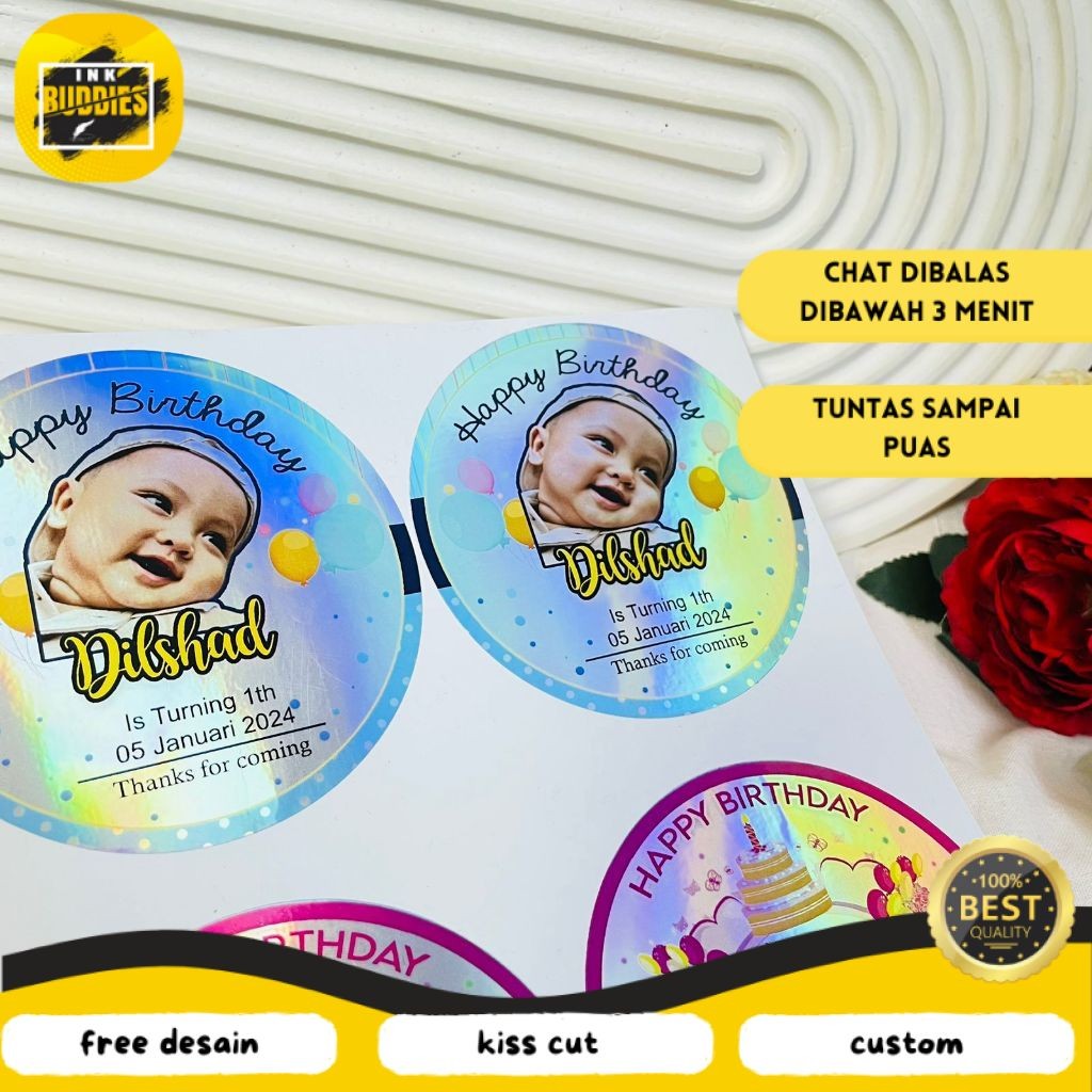 

INB 2-4 Sticker Undangan Ulang Tahun Anak Label Stiker Happy Birthday Bahan Hologram Anti Air