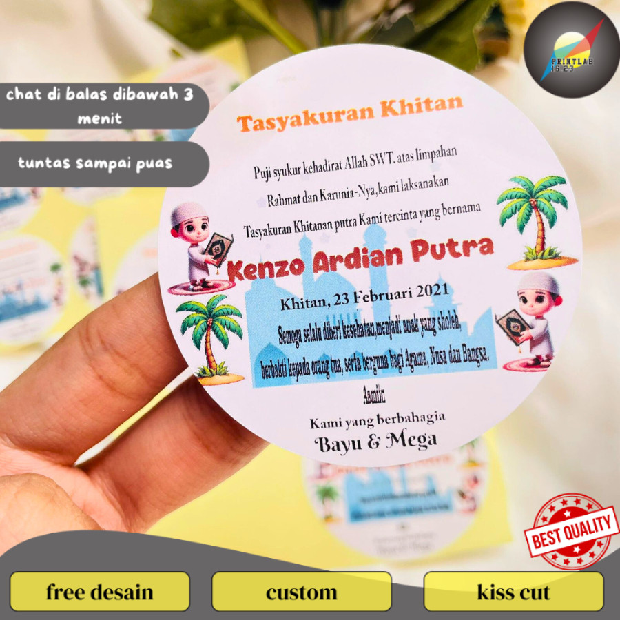 

PrintLab 2-6 threemind stiker tasyakuran khitanan bahan chromo free desain cetak a3 kiss cut