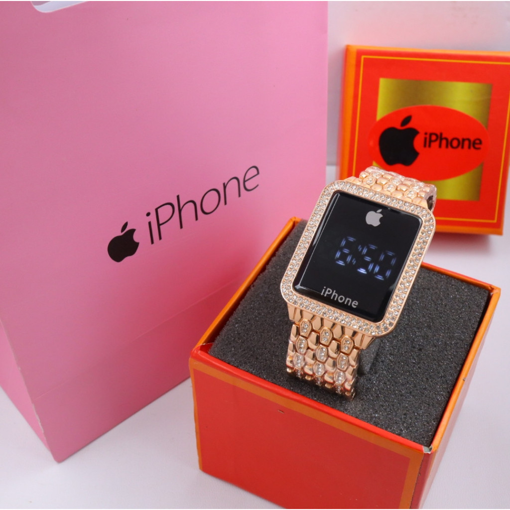 (PROMO) JAM TANGAN WANITA IPHON3 DIAMOND BODY SEGI RANTAI STAINLESS DIGITAL LED FREE BOX TAHAN AIR Q