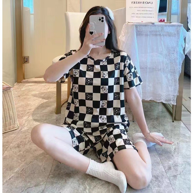 RTYU Baju Tidur Wanita Lengan Pendek Celana Pendek Baju Tidur Jumbo Set Piyama Import Set