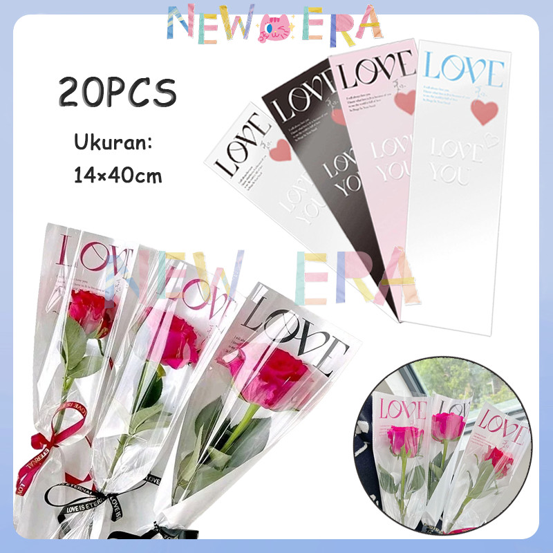 

[1 pack 20 lembar] Plastik Single Flower Tulisan"love" Printed Korean Style Plastik