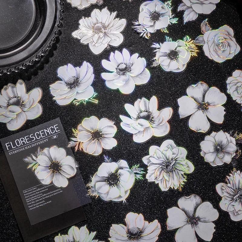 

20pcs/bag Dark Night Flowers Transparent Sticker Vintage Gilding Plants Scrapbook Decorative Journal Diary DIY Collage