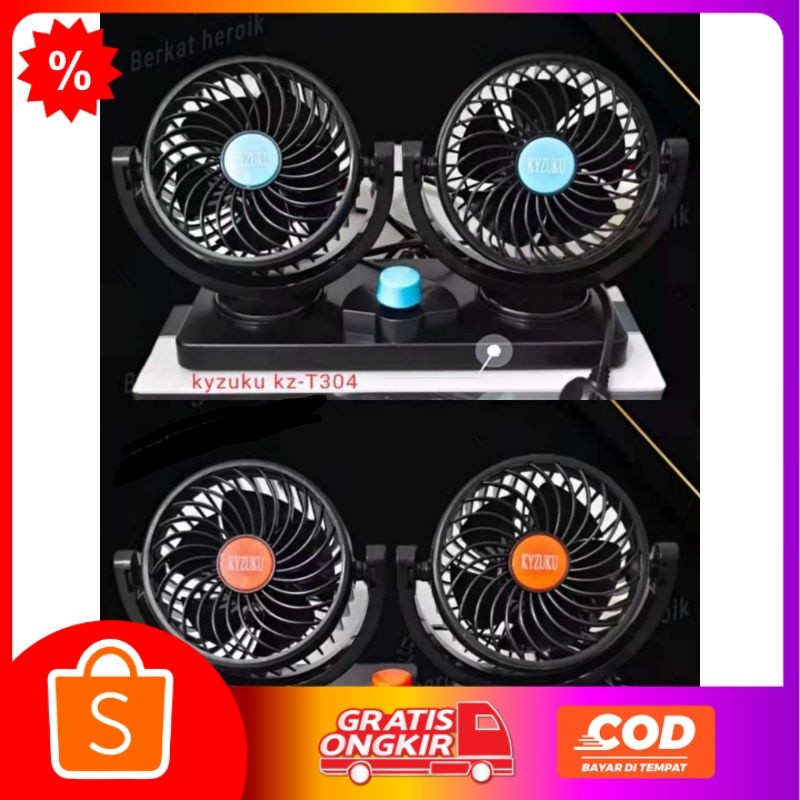 KYZUKU T-303/T-304 Kipas Angin Mobil Double Headed Fan / Kipas Angin Mobil 12Volt/24Volt Kipas Mobil