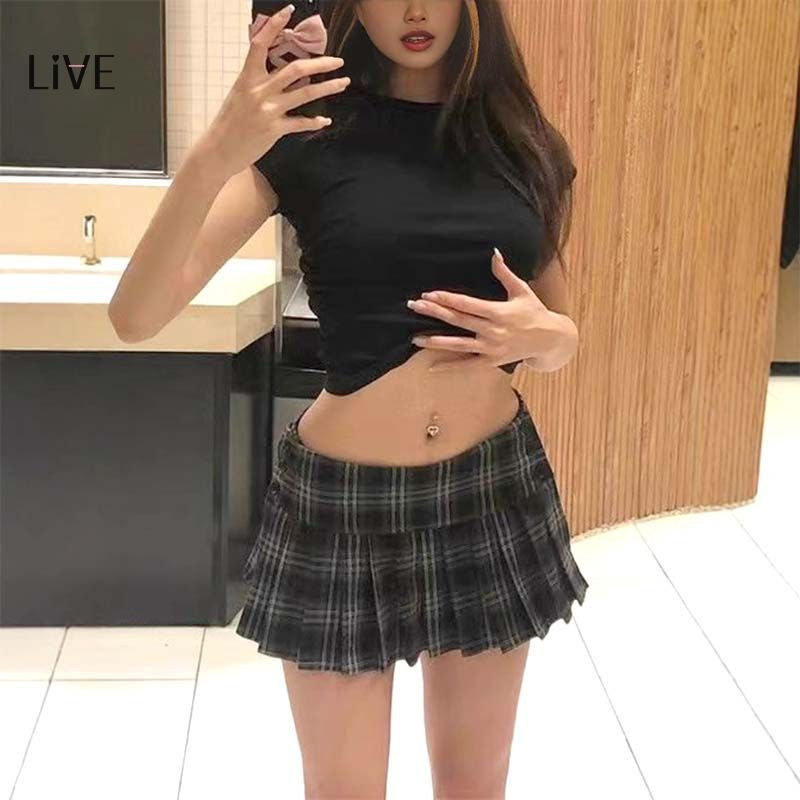 ALIVEF -  Rok Kotak Kotak Korean Style Rok Pendek Rok Mini Sexy