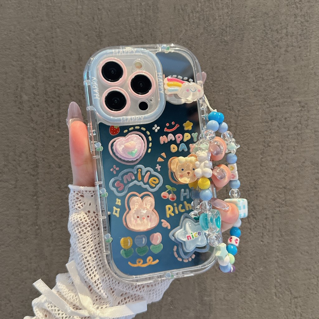 Boneka 3D Kelinci Cermin Kartun Casesing HP Untuk Redmi 13C Redmi 9C redmi Note 12 Pro case redmi no