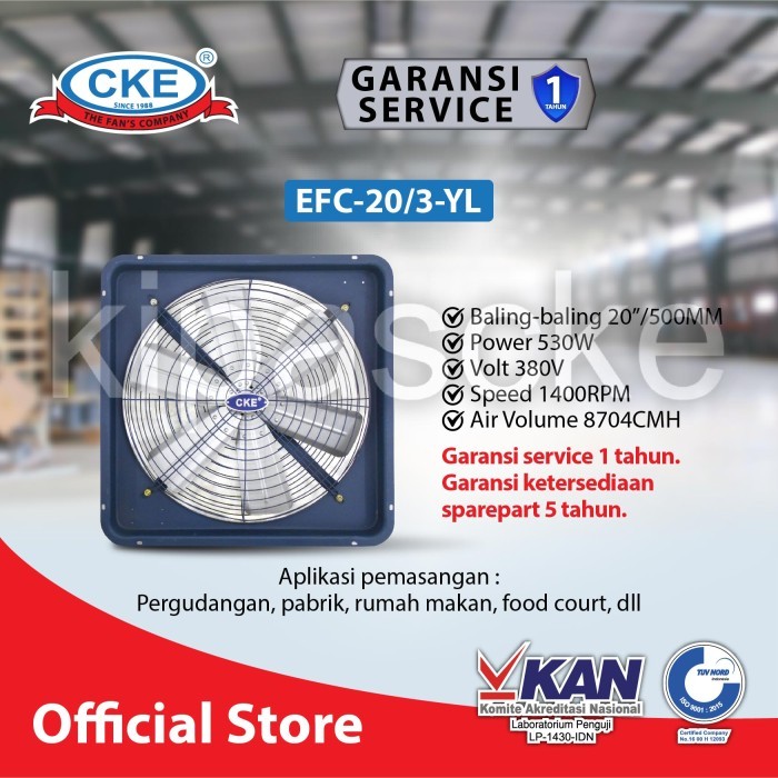 CKE Exhaust Fan Cooling Fan 20 Inch 380V Industri Toilet Eksos