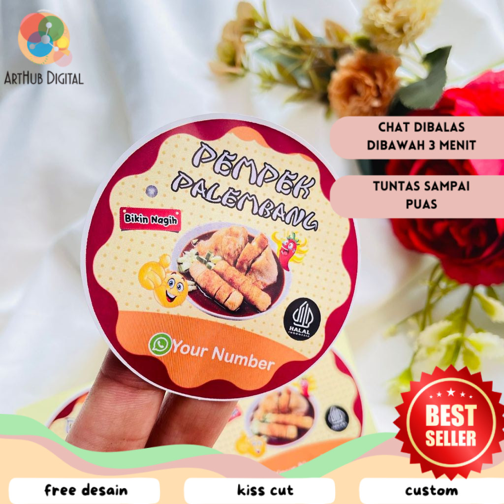 

AHD 5-8 Sticker Pempek Palembang Stiker Tekwan Makanan Khas Cetak Label Produk Custom Nama