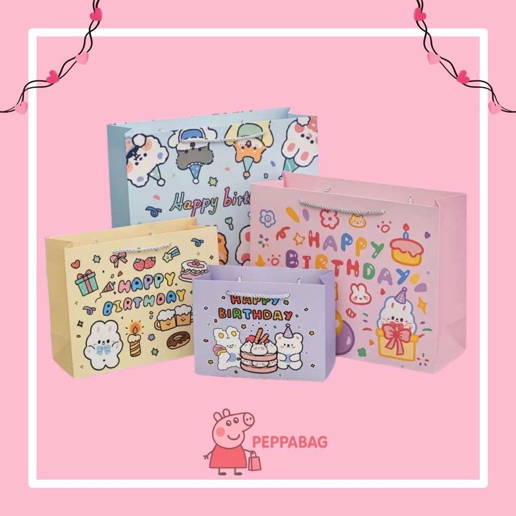 

Paper Bag Gift Cute / Paperbag Hadiah Motif HBD Ultah Happy Birthday model landscape - ES0479