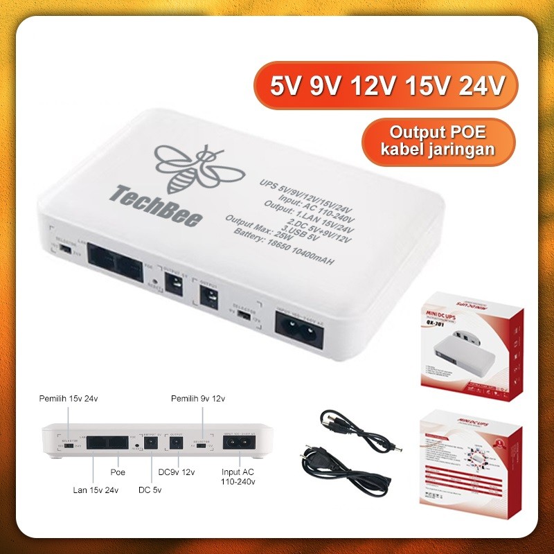 UPS Router Poe DC 10400mAh 5V/9V/12V/15V/24V 2A Power Supply UPS Mini UPS Wifi CCTV Powerbank
