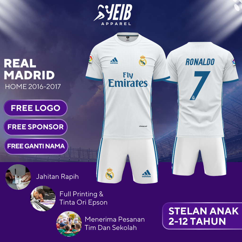 JERSEY BOLA ANAK LAKI LAKI REAL MADRID HOME 2016-2017 | LA LIGA | JERSEY FULL PRINTING | BISA SATUAN