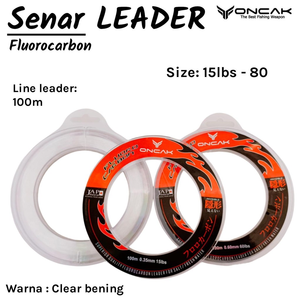 GPJ Leader Oncak 100m 15lb 50lb 60lb Senar Pancing Fluorocarbon 100% Japan Warna Clear Bening Kuat A