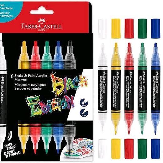 

promo -FABER CASTELL SHAKE AND PAINT ACRYLIC CLASSIC METALLIC COLOR BLACK EDITION MARKER PEN SPIDOL CAT AKRILIK KOCOK KLASIK METALIK - Metallic