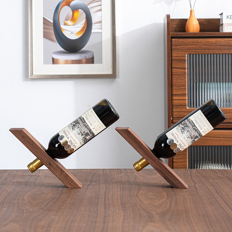 HeMu Wood Wine Rack Ornaments, Creative Red Wine Rack, Slanted Wine Bottle Rack, Modern Minimalist W