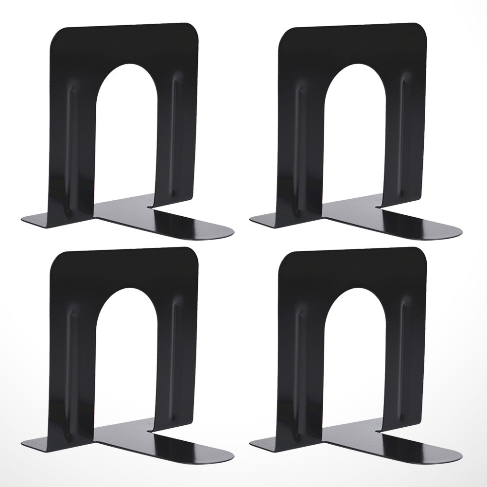 

2 Pairs Metal Bookends Simple Book Ends Desktop Magazines Stand Organizer for Office School (Black) book Stand