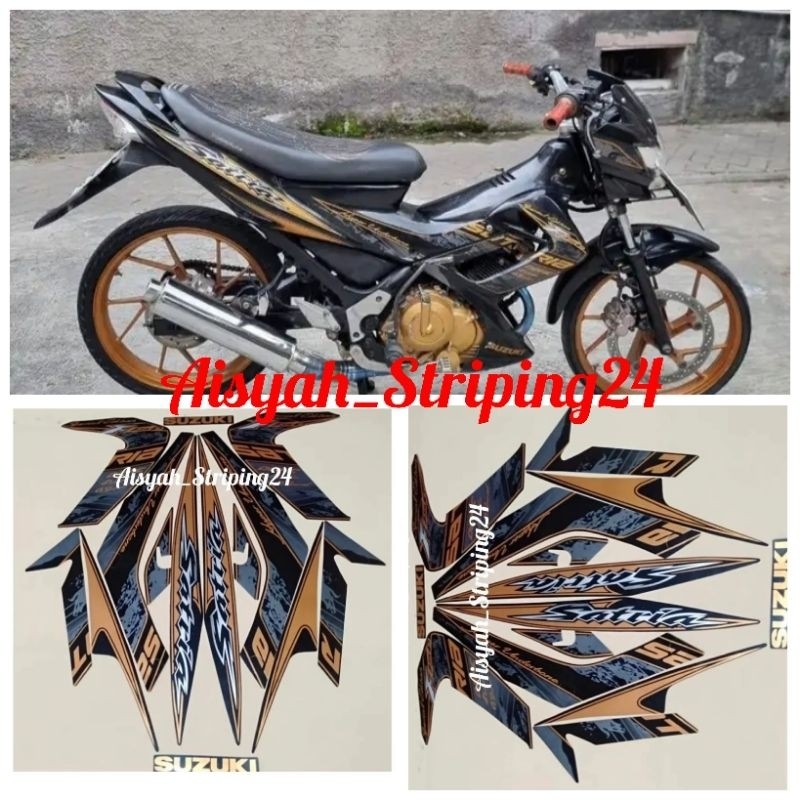 STIKER STRIPING LIS LES POLET BODY MOTOR SUZUKU SATRIA FU BARONG 2012 SE GOLD-HITAM