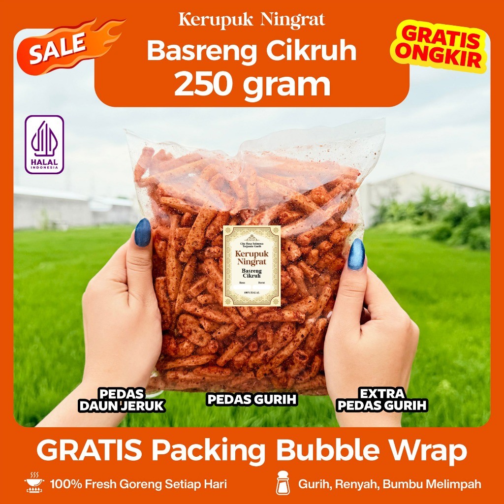 

Basreng Cikruh 250gr Pedas Gurih & Pedas Daun Jeruk Halal Food Snack Camilan Crispy