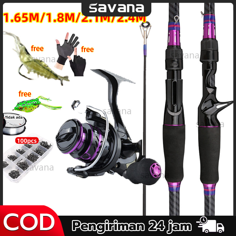 Joran Pancing Set 1.68M/1.8M/2.1M/2.4M Satu set reel dan joran 1.8M~2.1M dan reel full metal Setelan