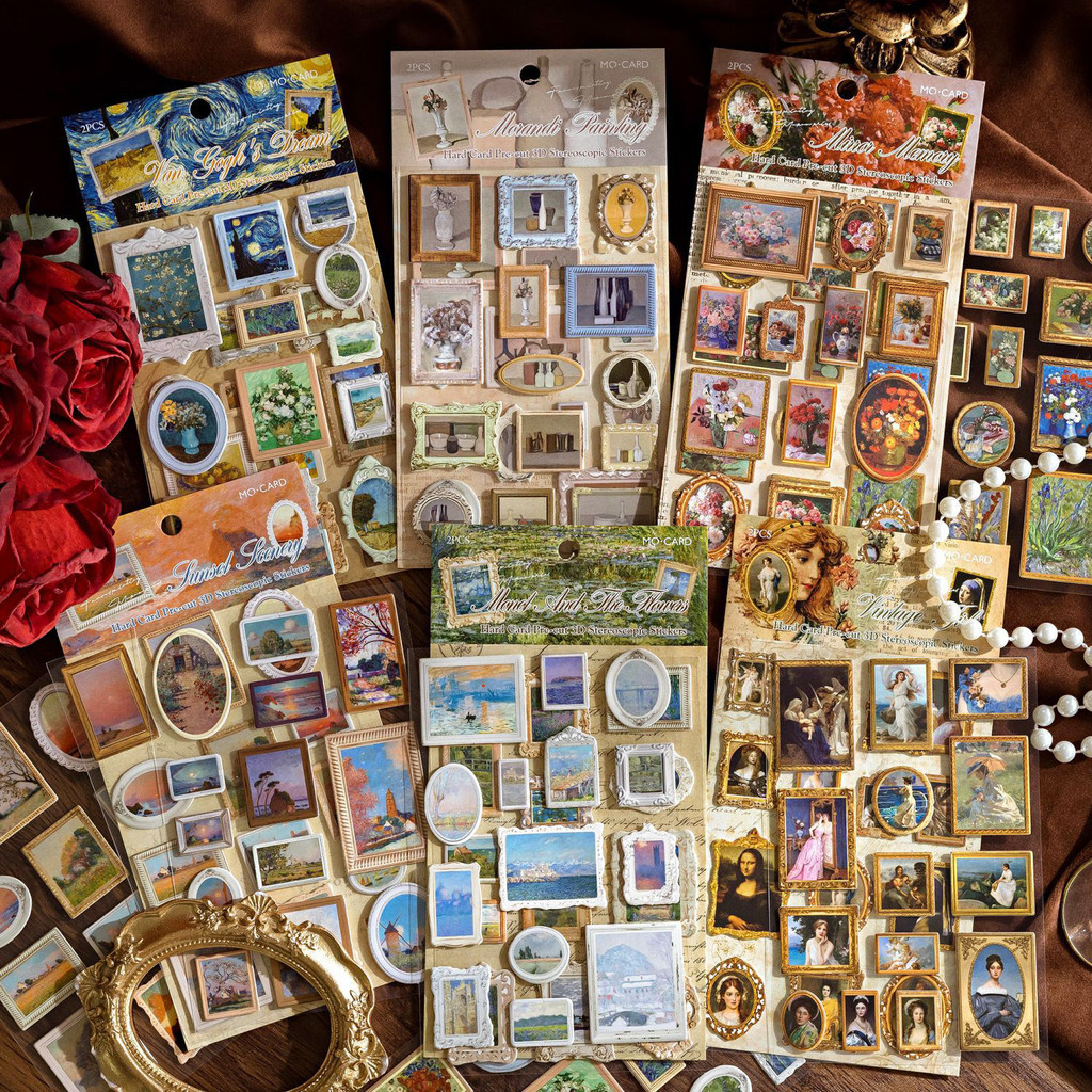 

2 Sheets Famous Painting Museum Series Stickers DIY Scrapbooking Stick Label Diary Stationery Album Decoration Journal School