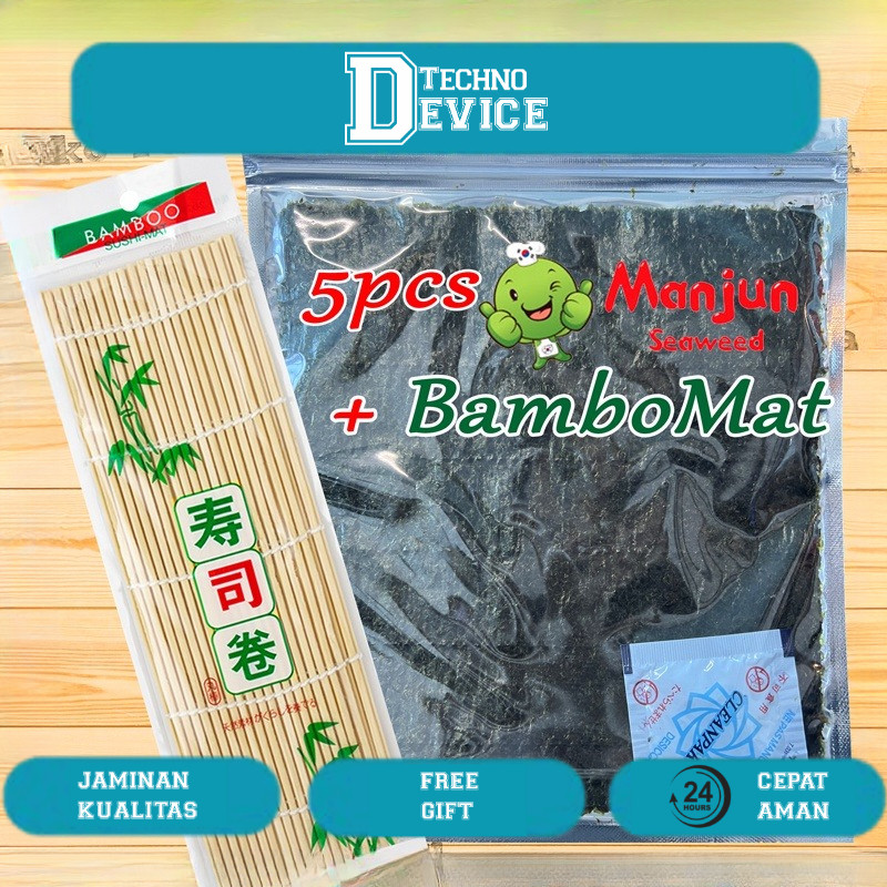 

MANJUN Nori Sushi Halal 5 lembar /Yakinori Import Kimbab/ Gimbab / Lembar Rumput Laut/Bamboo mat