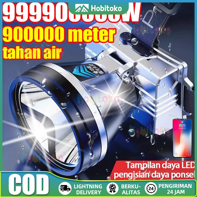 Senter Kepala 300 WATT & LED Headlamp Super Terang Outdoor Anti Air Waterproof Zoom Diterangi Selama