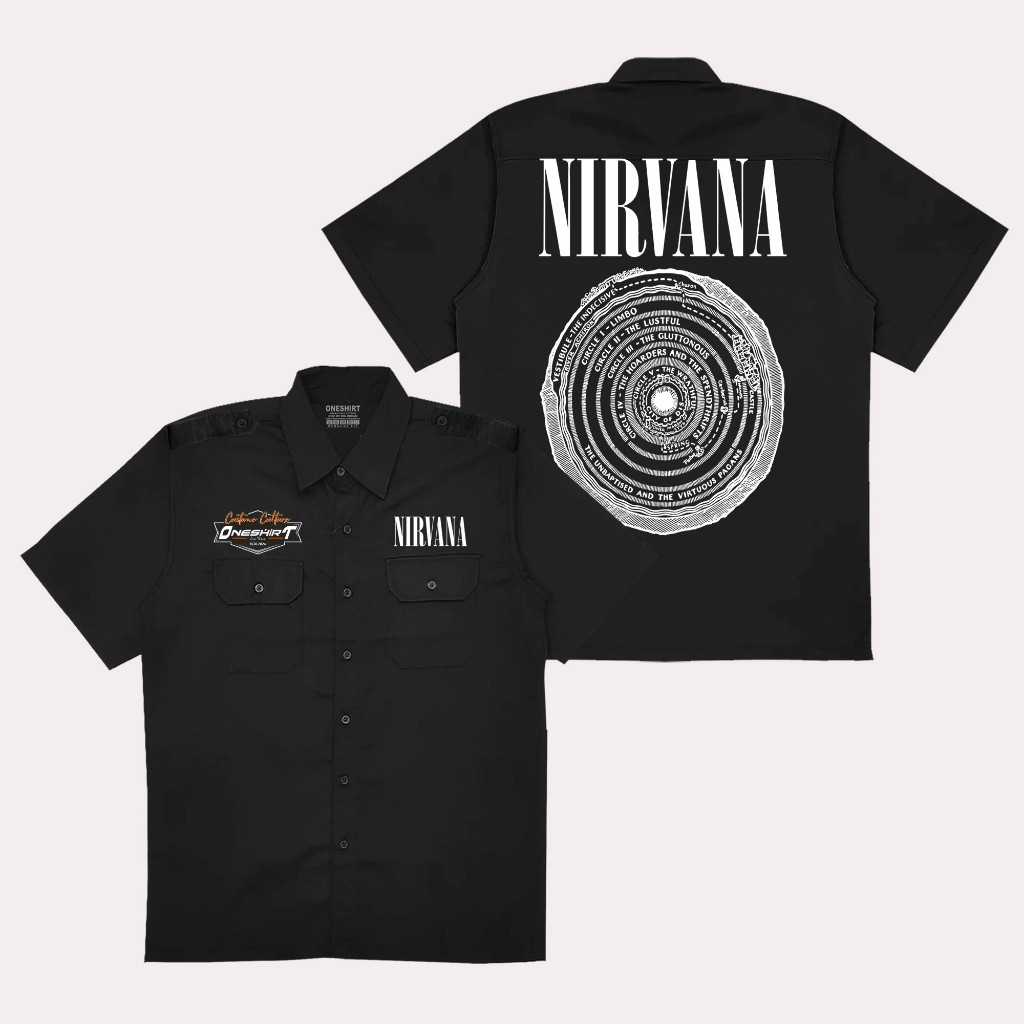Dayshirt Kemeja Workshirt Nirvana Lingkar Baju Pdh Hitam Music