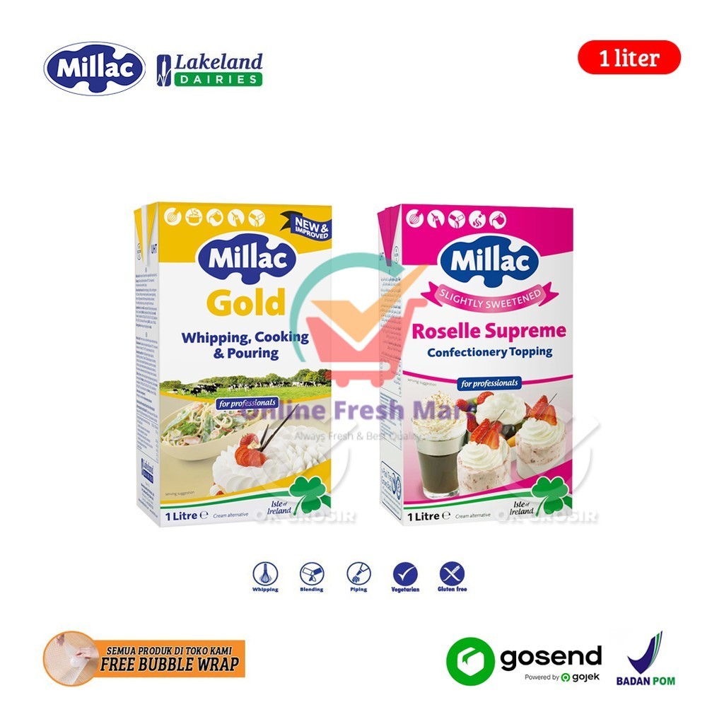 

Millac Whipping Cream Gluten Free (1 Liter) KHUSUS GOSEND & GRABEXPRESS - Online Fresh Mart Denpasar