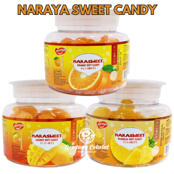 

Naraya Narasweet Soft Candy Permen Lunak Aneka Rasa Buah Mango Orange Wanglai Soft Candy Kemasan Toples 380g