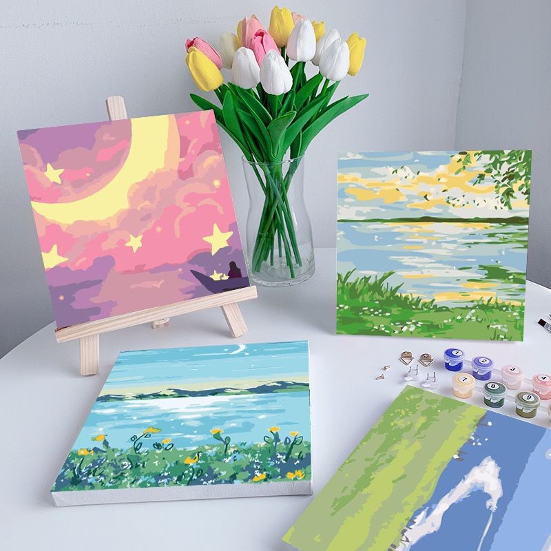 

[MODIS] Paint by Number Kit Canvas DIY Floral Scenery Kanvas Lukis Set Menggambar Melukis