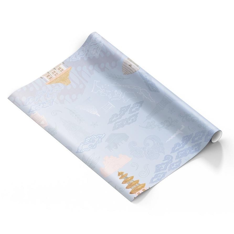 

Kertas Kado Premium Motif Batik Mega Mendung Biru Muda