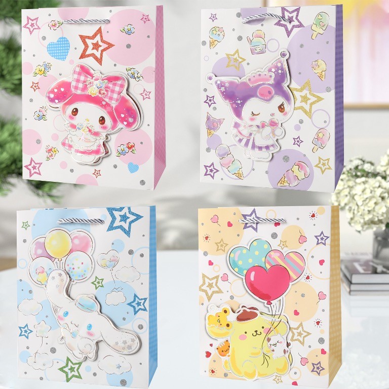 

Paper Bag Gift Cute Hadiah Premium 3d Silver Line Motif Sanrio Kuromi Melody Cinnamonroll - BC0477