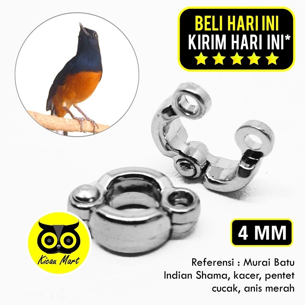 KICAU MART RING KAKI BURUNG BESI STAINLESS IMPORT 4 MM RING GELANG KAKI MURAI BATU INDIAN RUMPED SHA