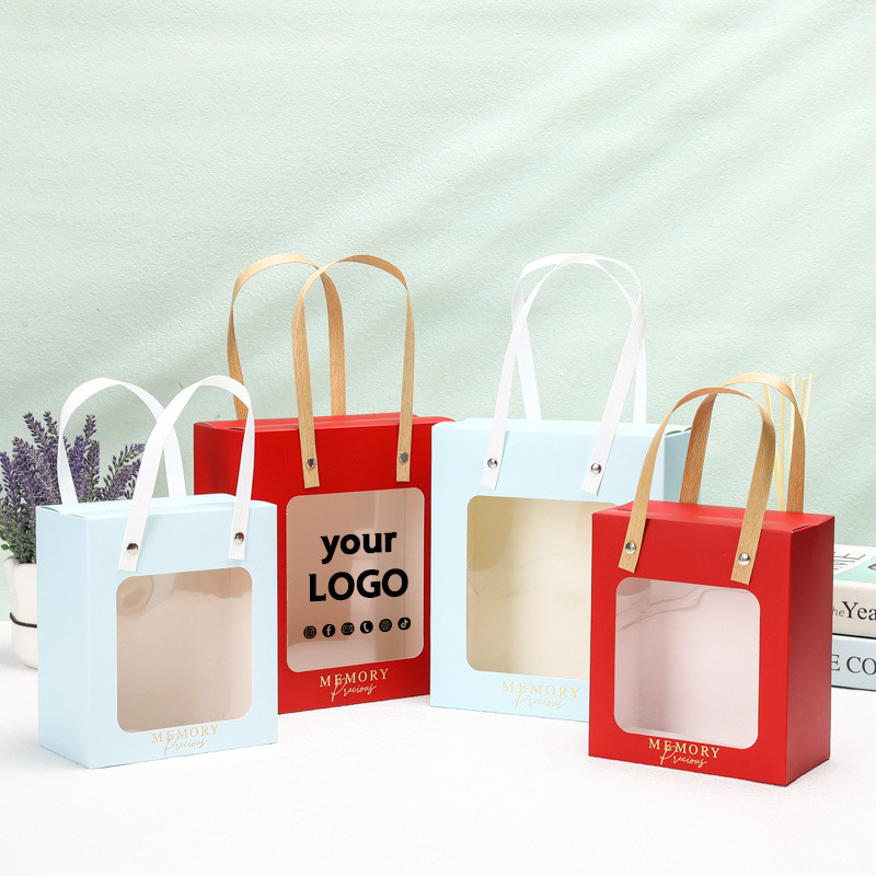 

10-piece luxury gift box with handle, wedding bridesmaid candy gift translucent packaging bag box with custom printed logo