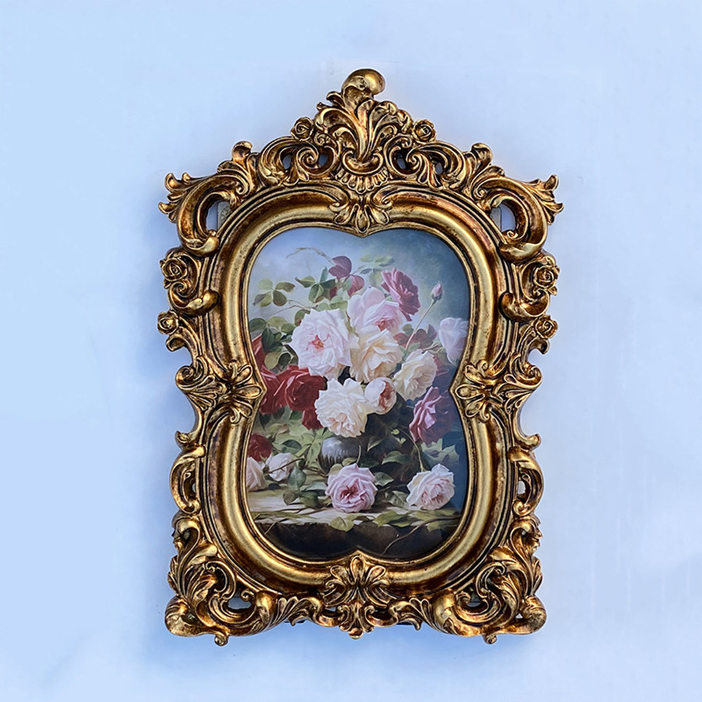 

European Style Retro Gold Resin Photo Frame Vintage Photo Frame Decorative Resin Picture Frame for Hallway Bedroom Table