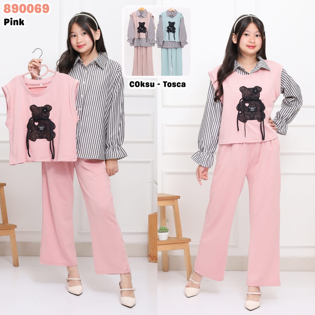 6-15 Tahun Baju Anak Perempuan One Set Rompi Tiara Kids Set 890069